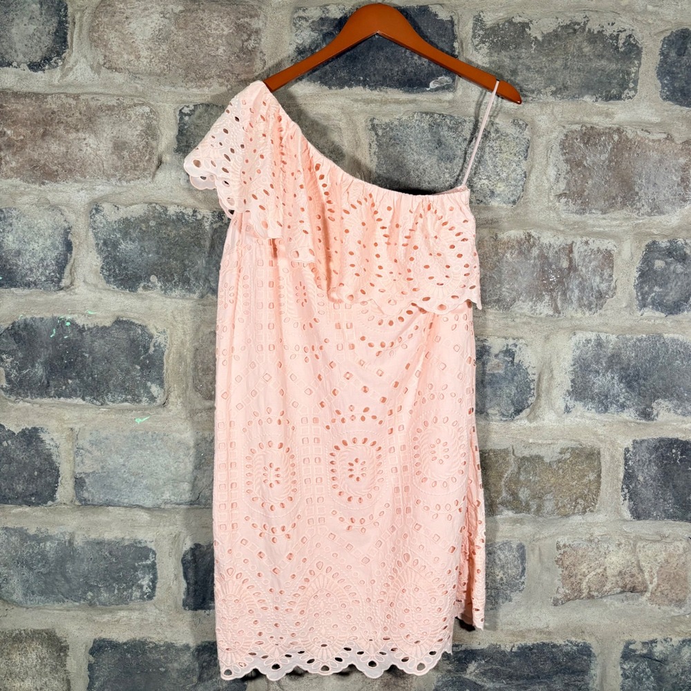 LOFT Women's Pink One Shoulder Eyelet Ruffle Dress Size 6 NWT Summer Party